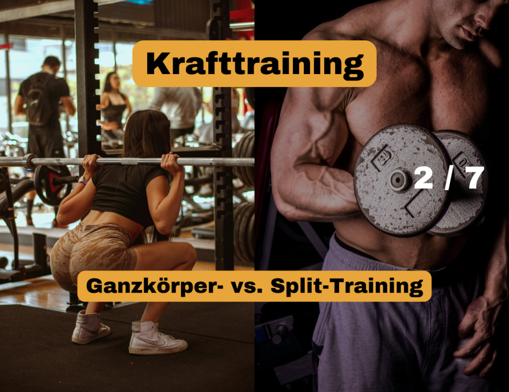 Athletin die Ganzkörpertraining macht und ein Bodybuilder der Bizeps Curls macht